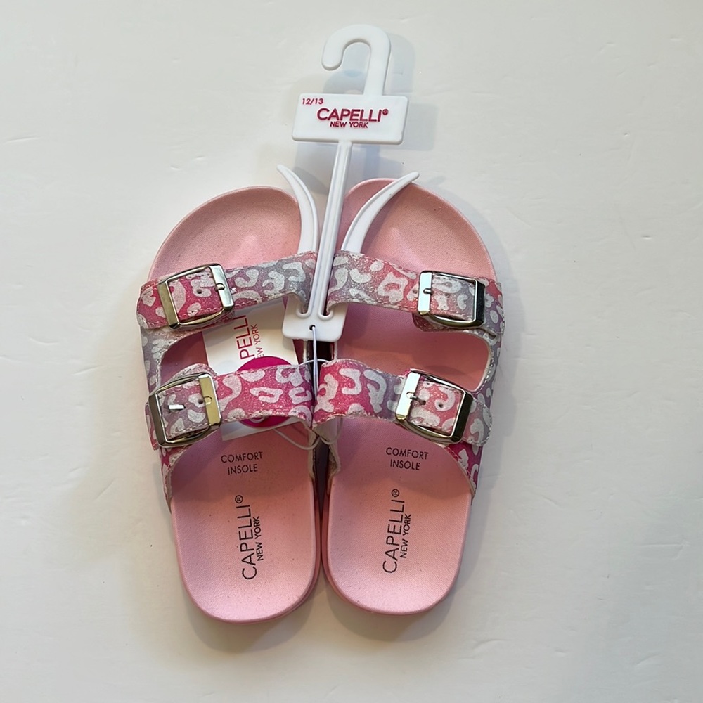 NWT👡 Elli by Capelli of New York Girl's Double Strap Buckle Slides SZ-12/13